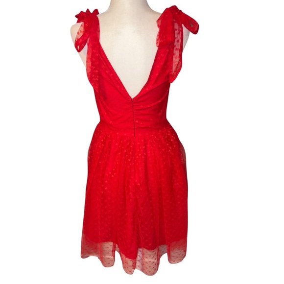 Red Heart Lacey V Neck Mini Valentines Dress Romantic Garden Boho Flirty - Picture 7 of 13